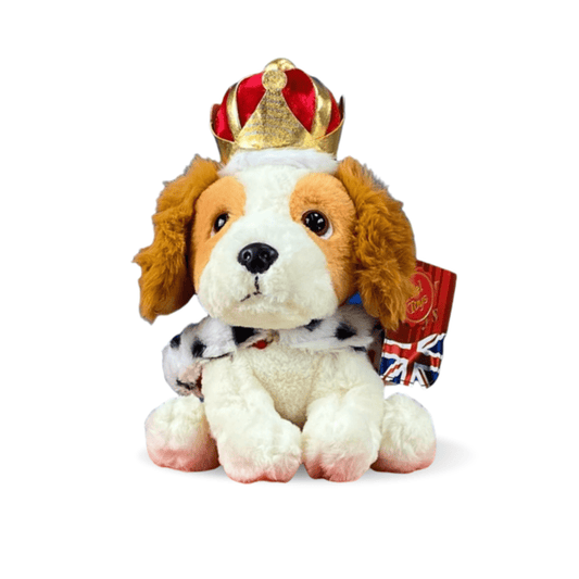 King Charles III Coronation Teddy Spaniel Soft Toy - Royal Red Cape and Crown