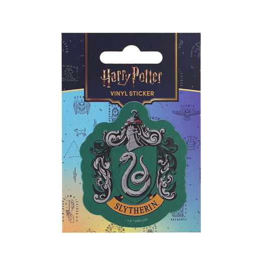 Slytherin vinyl sticker packaging with Harry Potter branding on a white background
