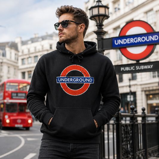 London Underground Distressed Roundel Unisex Hoodie – Black