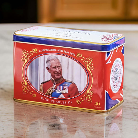 King Charles III Coronation Tea Caddy Tin - 40 Teabags - British Souvenirs