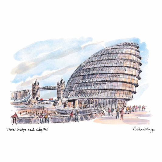 London Life Postcard A6 - Tower Bridge and City Hall - London Souvenirs