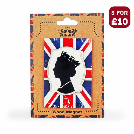 London Souvenir Wooden 3D Magnet - Queen Elizabeth Union Jack - British Gifts