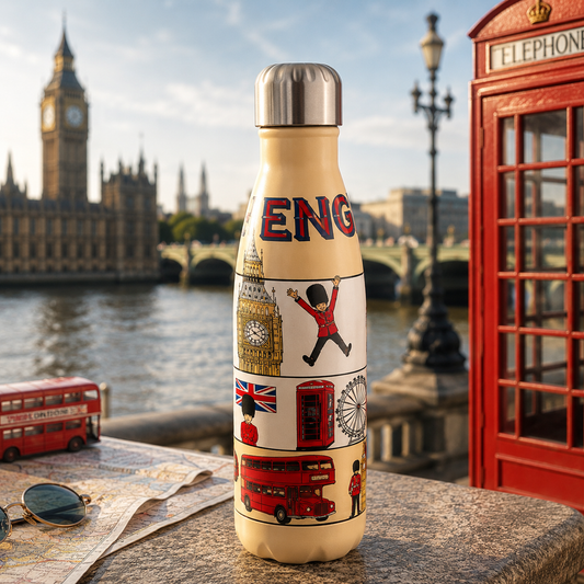 England London Icons Stainless Steel Water Bottle – 500ml Travel Flask