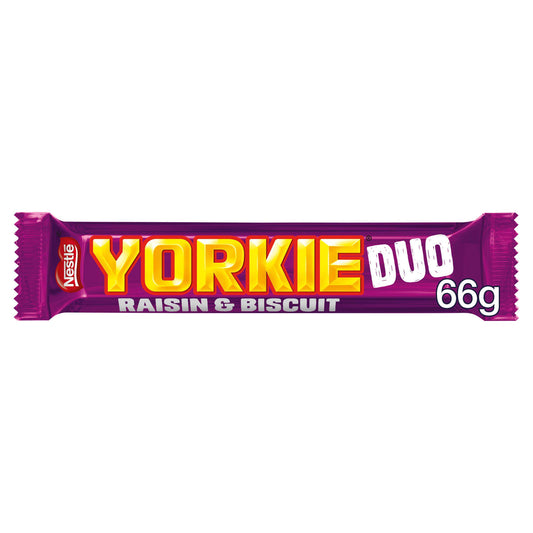 Yorkie Raisin & Biscuit Chocolate Duo Bar - 66g - British Snacks