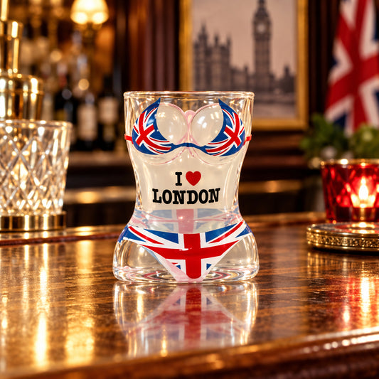 I Love London Shot Glass in a styled lifestyle setting