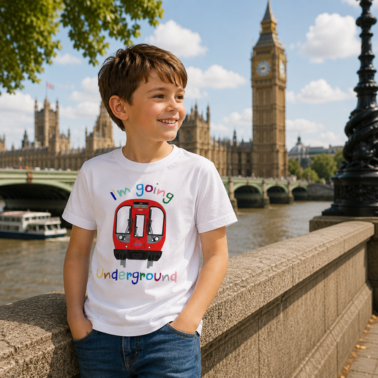 Kids I'm Going Underground train T-shirt UK lifestyle image