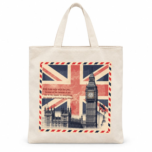 London EST Medium Cotton Tote Bag on a clean white background