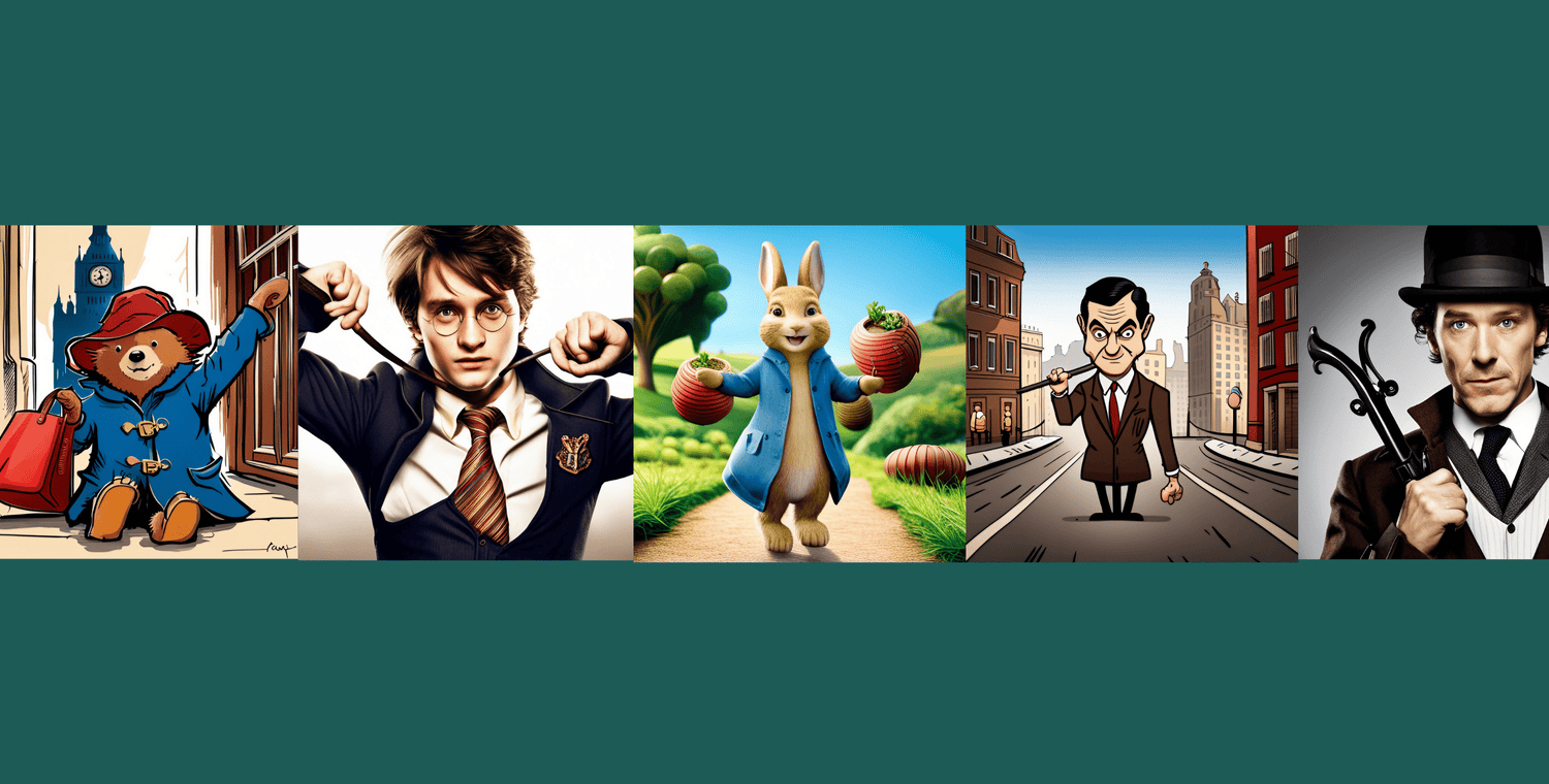British Characters - Paddington Bear, Harry Potter, Peter Rabbit, Mr Bean, Sherlock Holmes