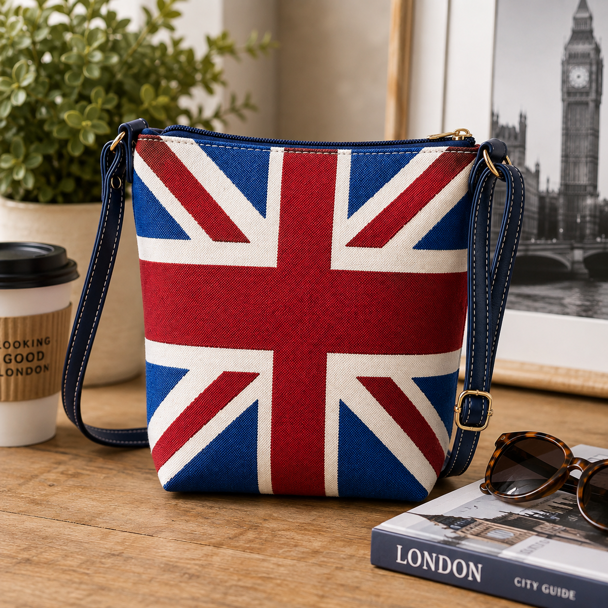 Union Jack Woven Tapestry Sling Crossbody Bag
