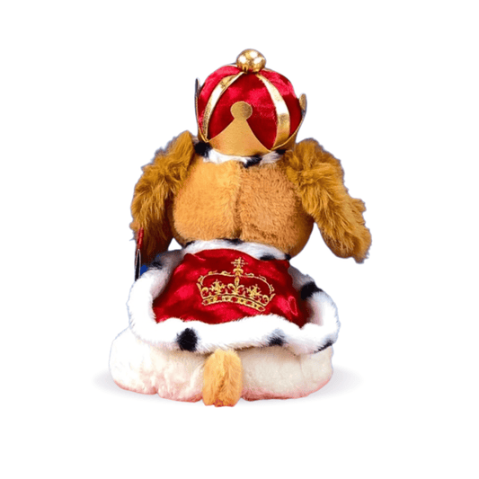 King Charles III Coronation Teddy Spaniel Soft Toy - Royal Red Cape and Crown