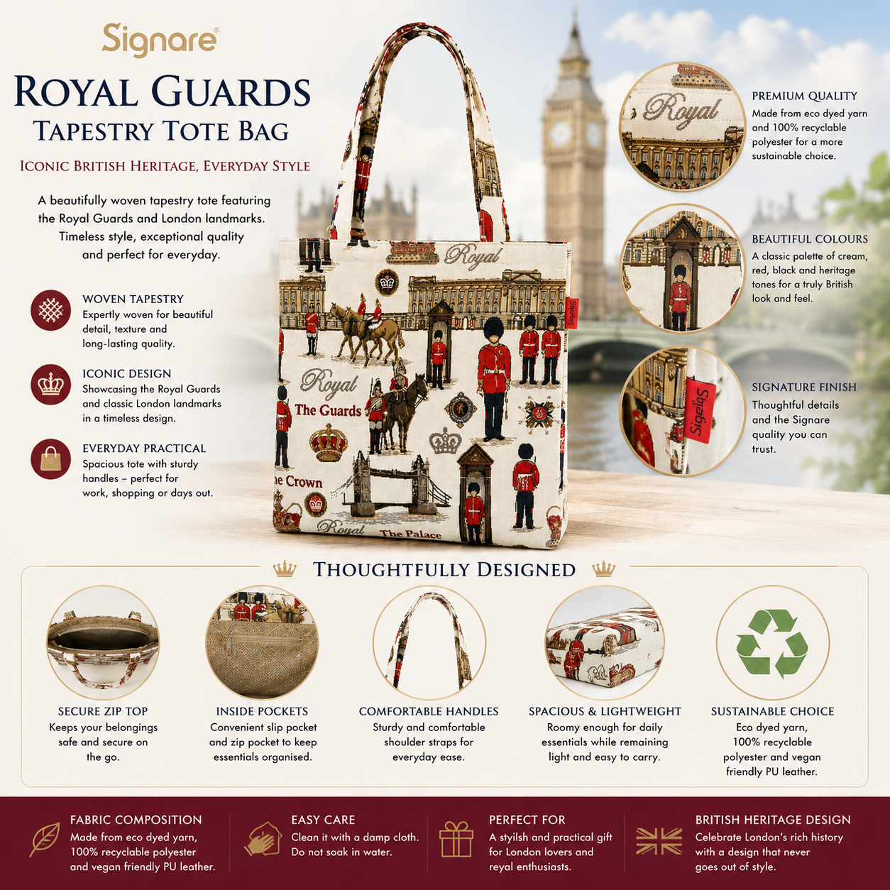Royal Guards London Tapestry Rope Handle Tote Bag