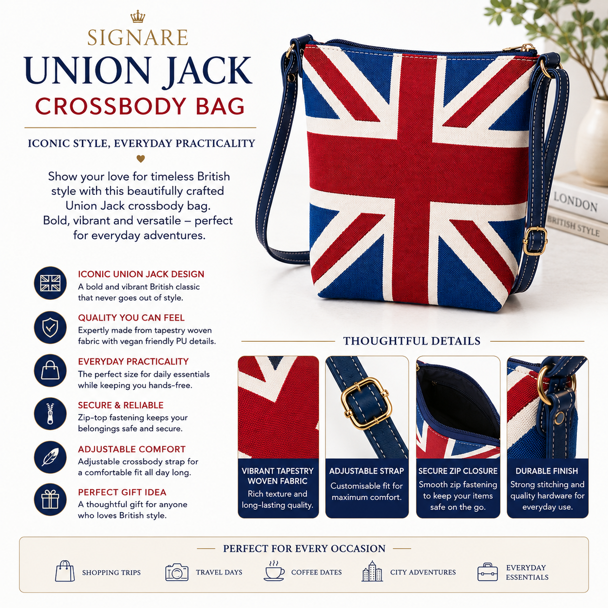 Union Jack Woven Tapestry Sling Crossbody Bag