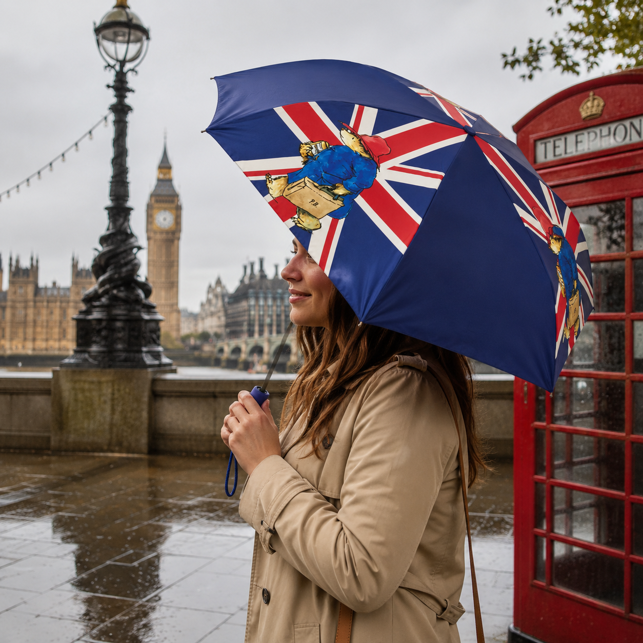 Paddington Bear Union Jack Automatic Compact Umbrella – UPF 50+