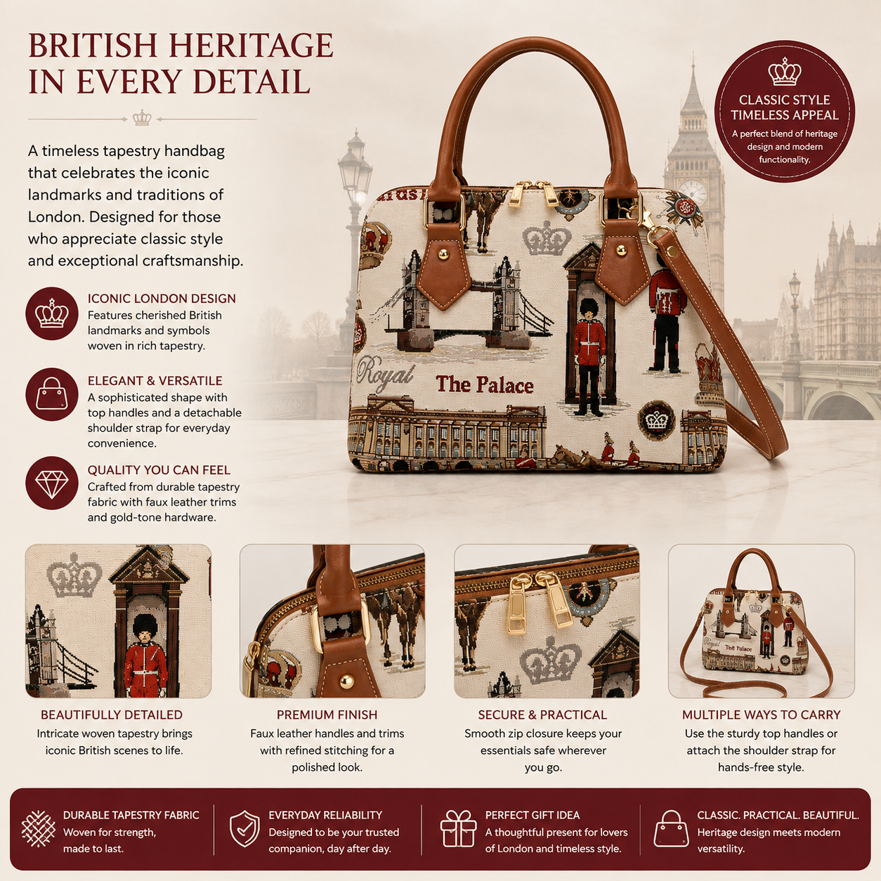 Royal Guard London Woven Tapestry Handbag with Shoulder Strap