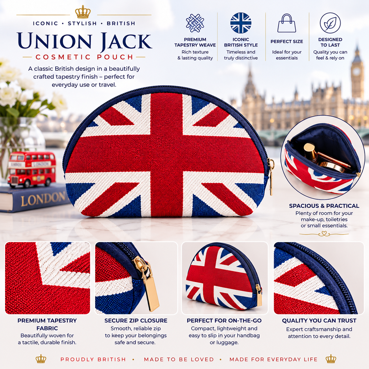Union Jack Woven Tapestry Cosmetic Bag
