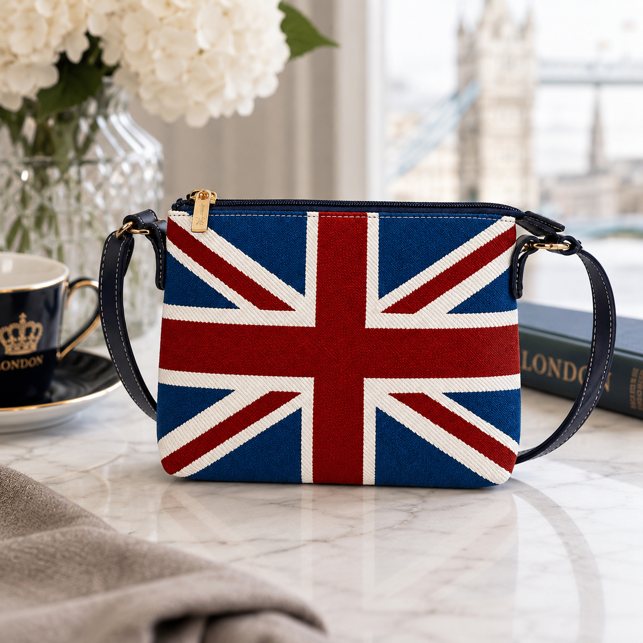 Union Jack Woven Tapestry Crossbody Satchel Bag
