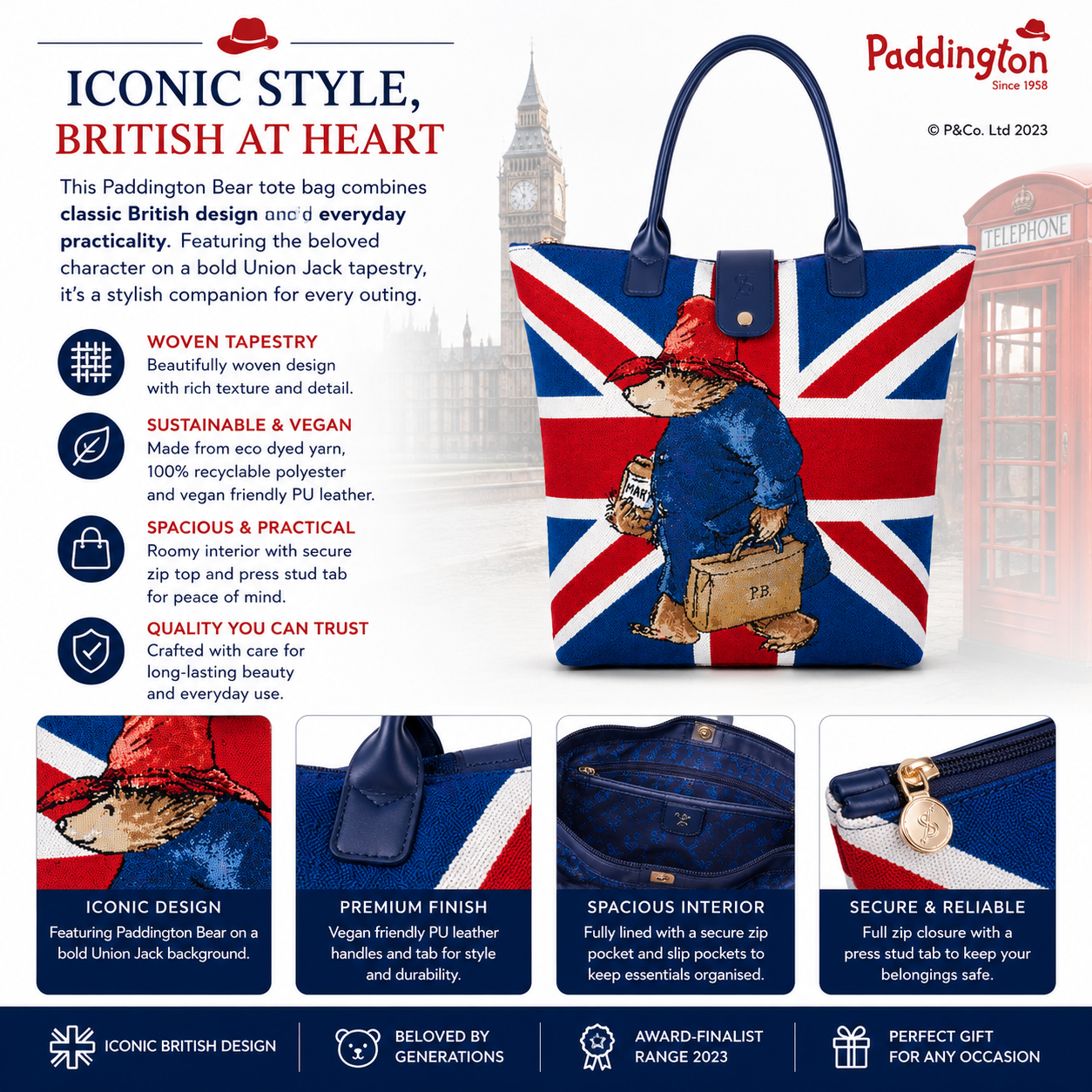 Paddington Bear Union Jack Foldaway Tapestry Shopping Bag