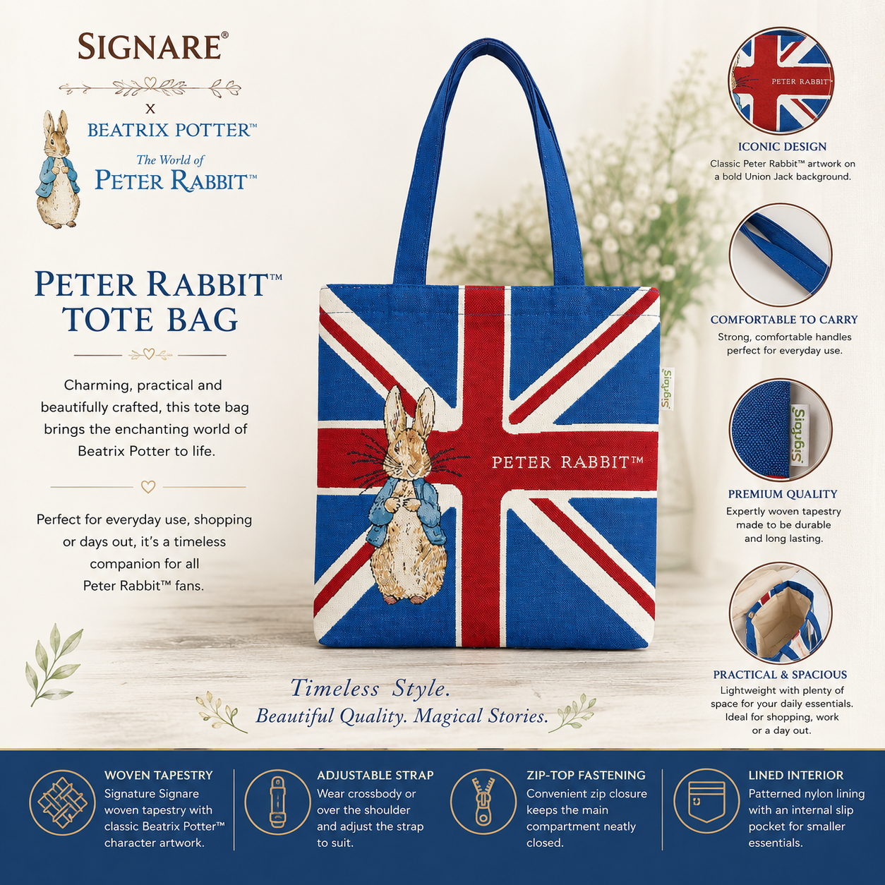 Beatrix Potter™ Peter Rabbit Union Jack Woven Tapestry Tote Bag