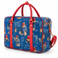Blue Paddington Bear cabin travel bag with red vegan PU trim