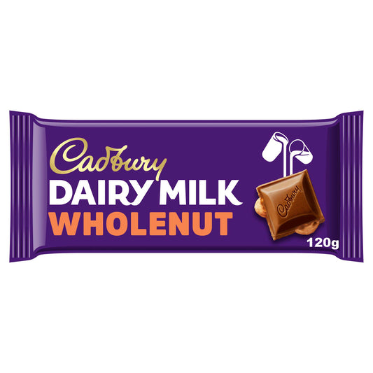 Cadbury Dairy Milk Whole Nut Chocolate Bar - 120g - British Snacks