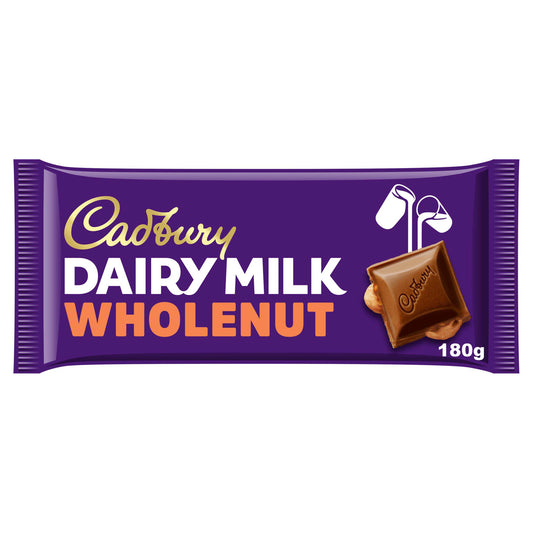 Cadbury Dairy Milk Whole Nut Chocolate Bar - 180g - British Snacks