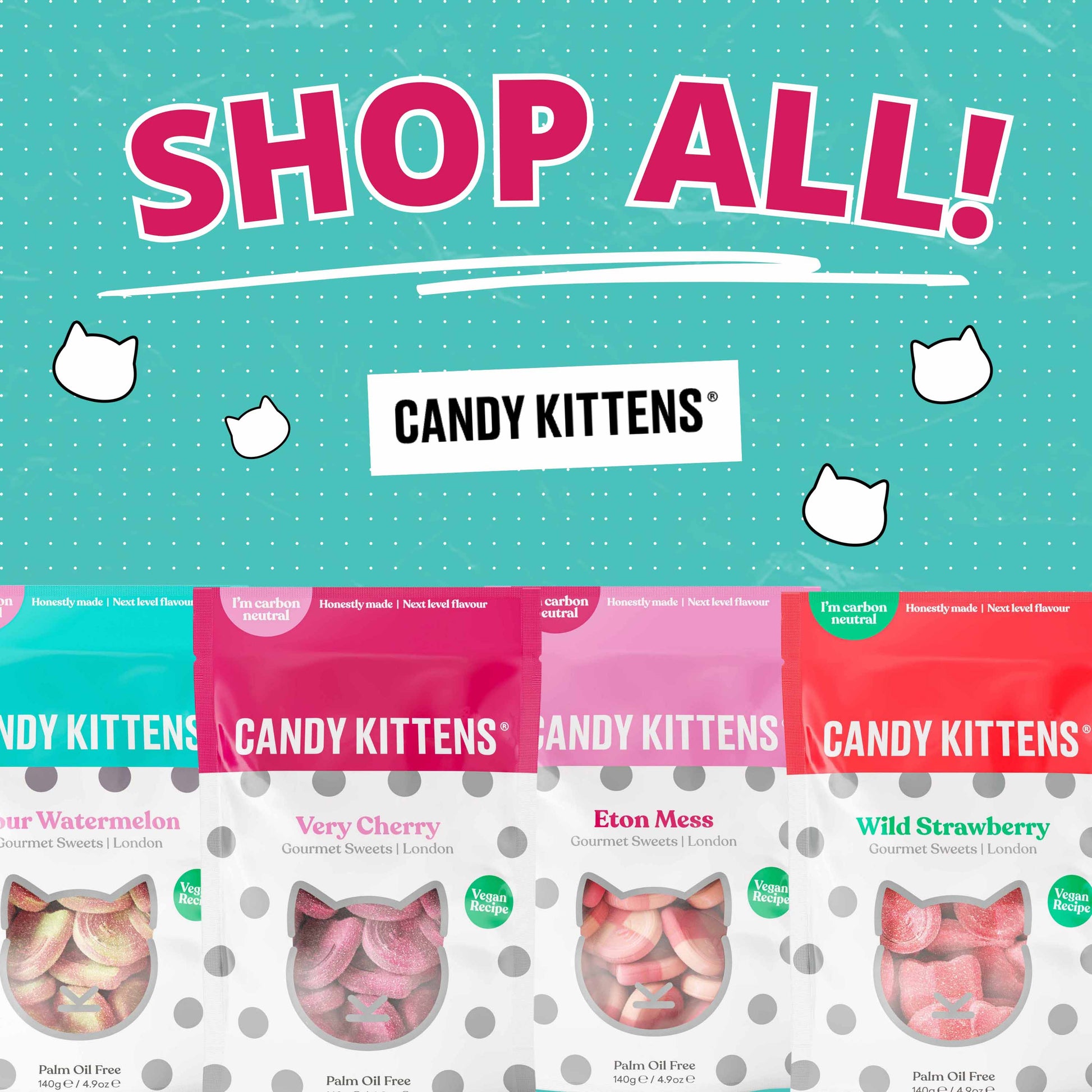 Candy Kittens Wild Strawberry Gourmet Sweets - 140g - Shop All Flavours