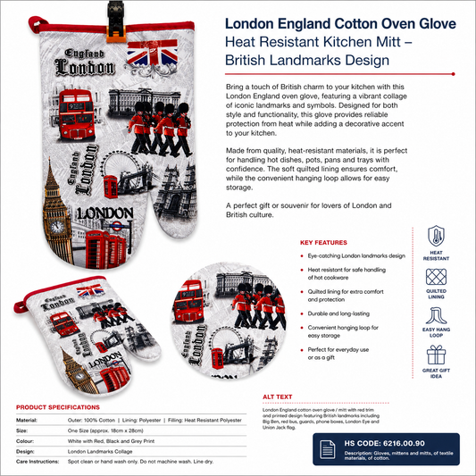London England Cotton Oven Glove - British Landmarks Design