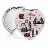London Landmarks Heart Pocket Mirror (Pink) – Glitter Compact Makeup Mirror Souvenir Gift