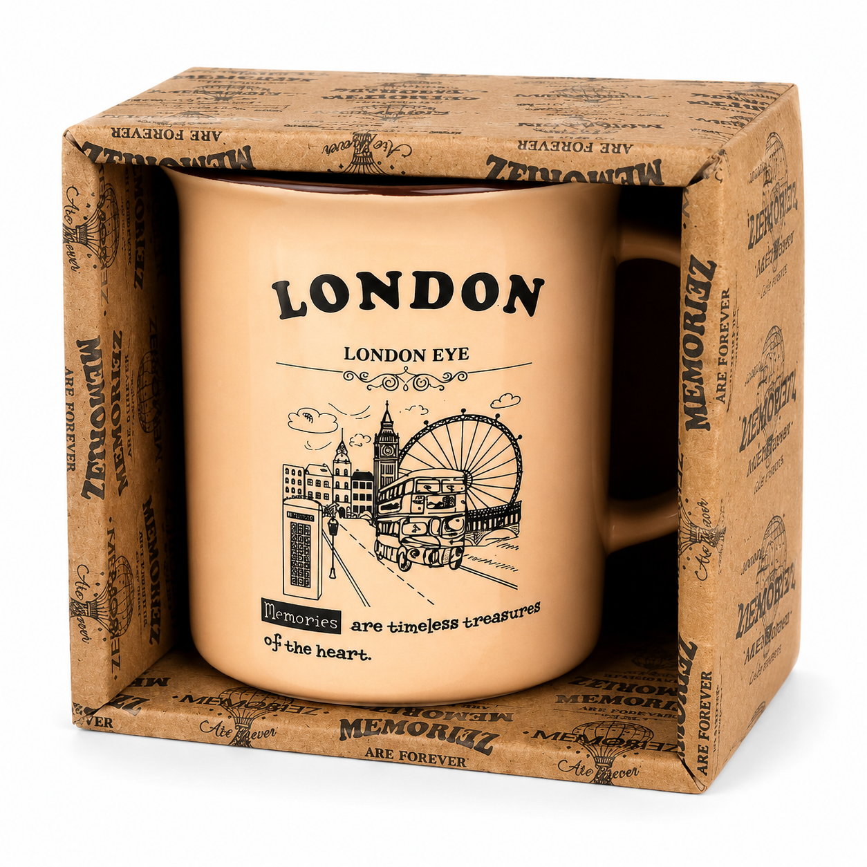 London Eye Story Mug (Salmon) – Vintage London Souvenir New Bone China Coffee Cup