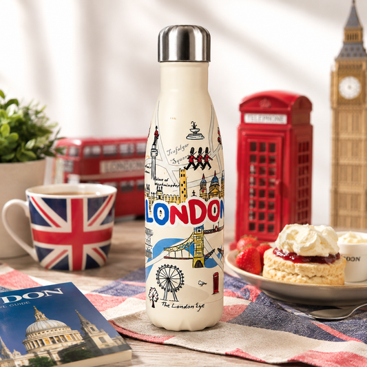 London Landmarks Stainless Steel Insulated Water Bottle – 500ml Travel Thermos Flask