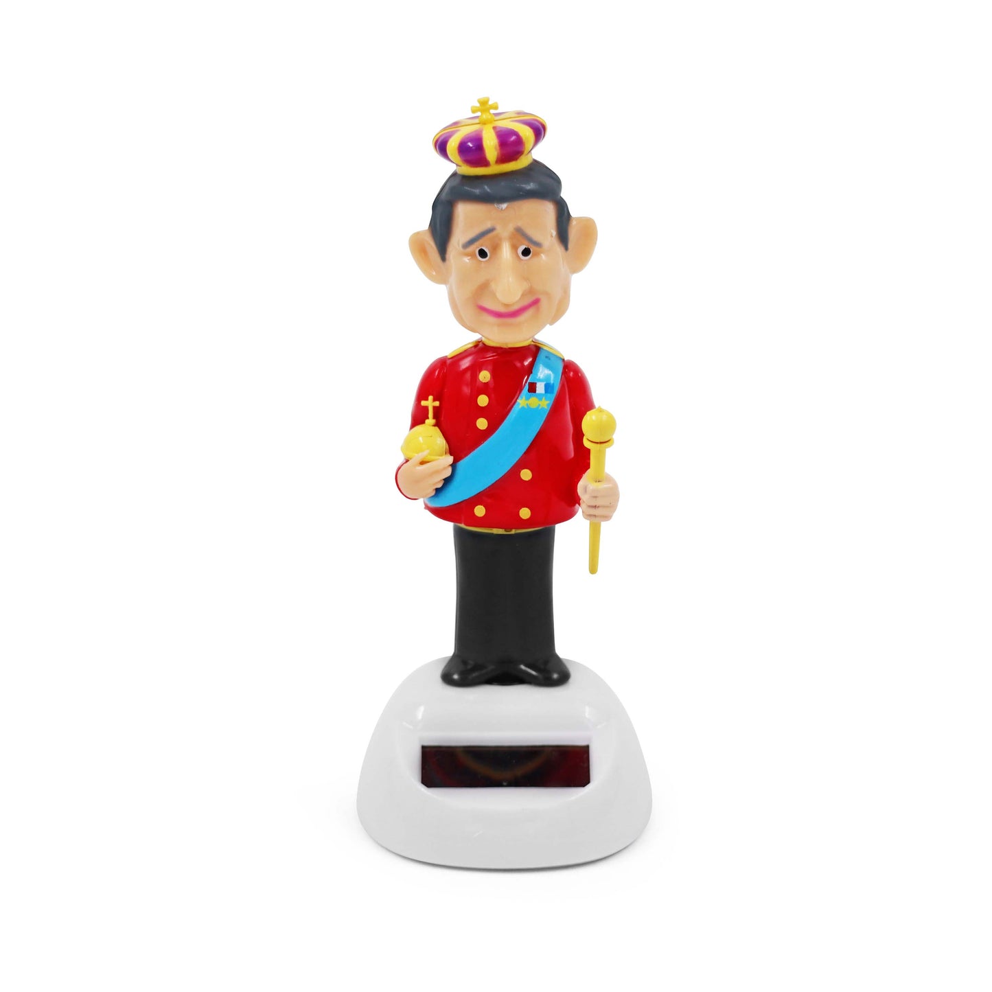 Dancing King Charles III Coronation Solar Power Bobblehead - Red King Uniform