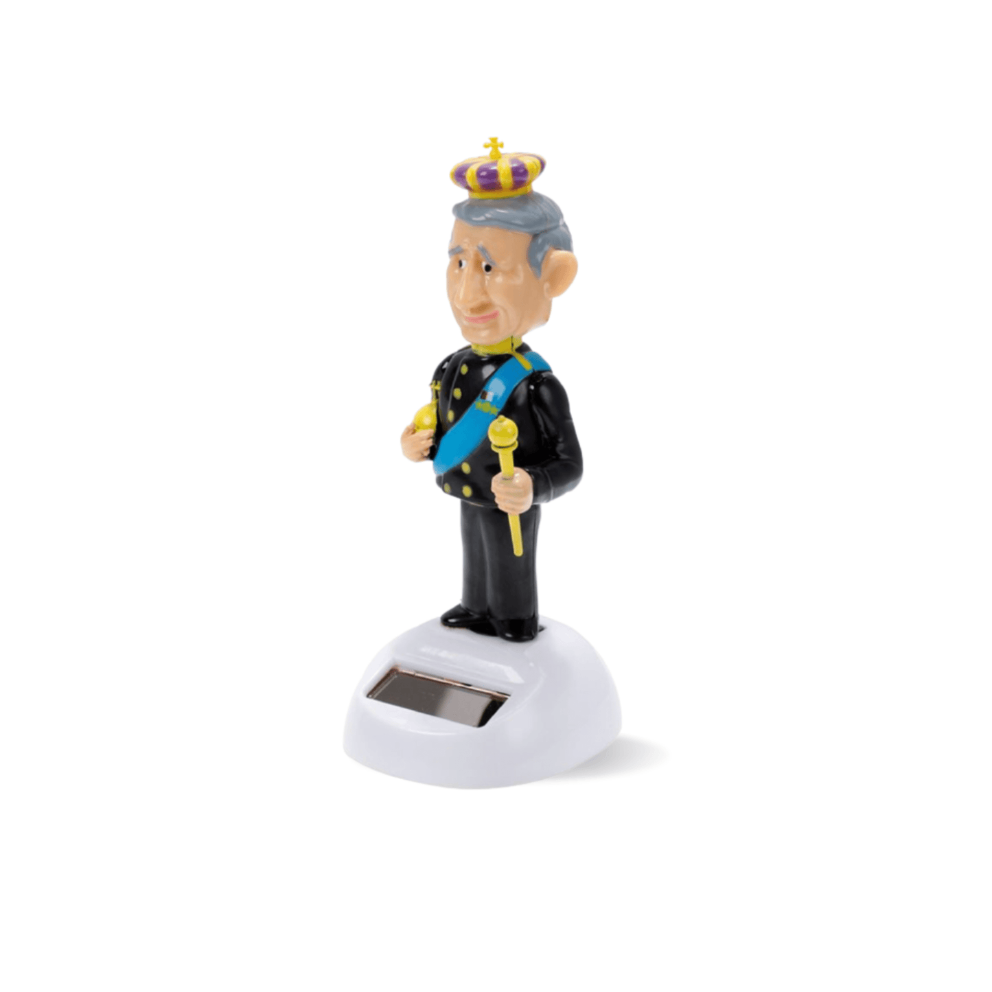 Dancing King Charles solar powered bobblehead. The perfect novel gift to enjoy a laugh every time you encounter His Majesty The King.