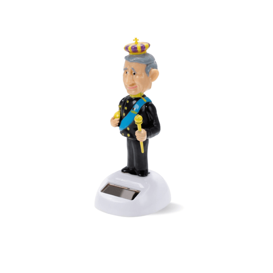 Dancing King Charles solar powered bobblehead. The perfect novel gift to enjoy a laugh every time you encounter His Majesty The King.