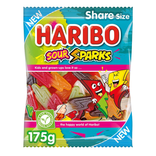 Haribo Sour Sparks Vegetarian Sweets Share Bag - 175g - British Snacks