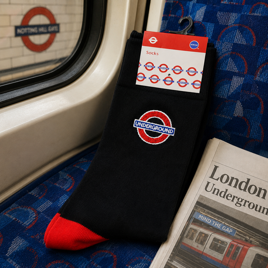 Official London Underground Embroidered Socks – Black & Red Unisex Tube Socks