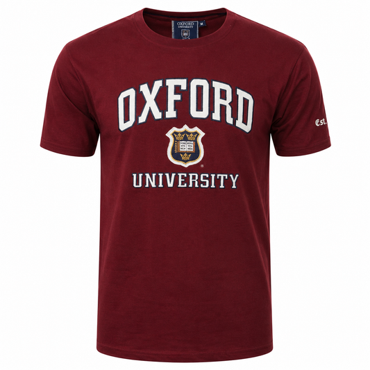 Oxford University Applique Embroidered Burgundy Unisex T-Shirt