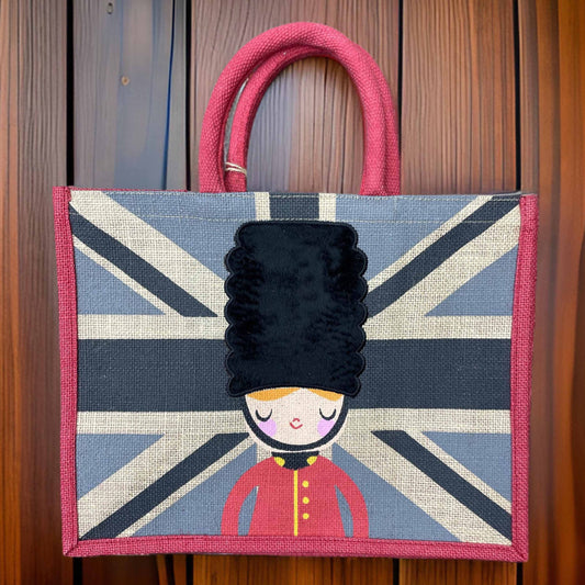 Kings Smiling Royal Guard Jute Bag - London Skyline - London Souvenirs