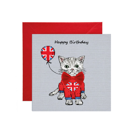 Kitten with Union Jack Jumper - Happy Birthday Card - Apple & Clover Card