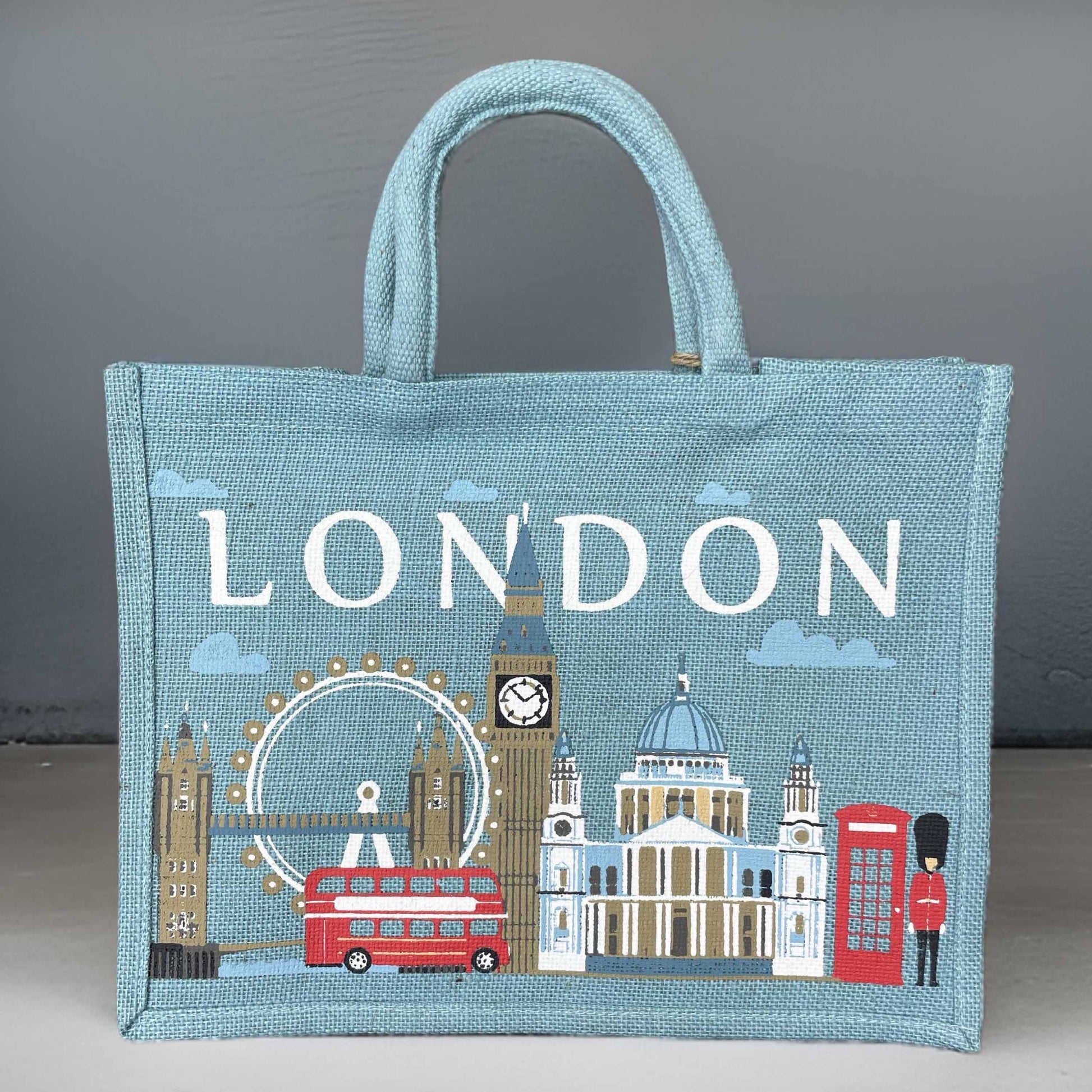 London Famous Icons Skyline Jute Bag - Blue - British Souvenirs