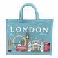 London Famous Icons Skyline Jute Bag - Blue - London Souvenirs