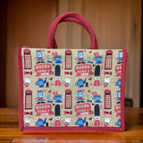 London Favourite Icons Jute Bag - Red & Beige - London Souvenir