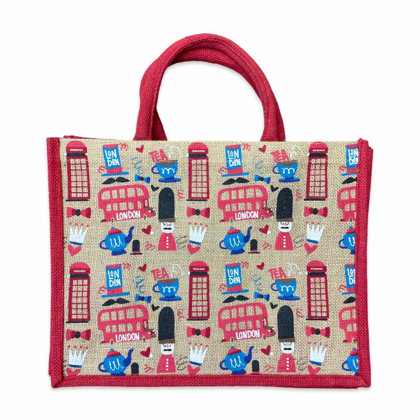 London Favourite Icons Jute Bag - Red & Beige - British Gifts