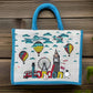 London Fun Hot Air Balloon Jute Bag - Blue & Silver - London Souvenirs