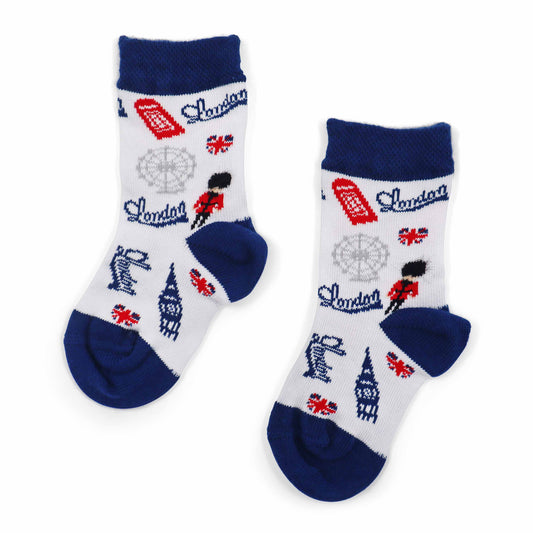 London Icons Themed Navy & White Kids Socks - Design 11 - London Souvenir Socks