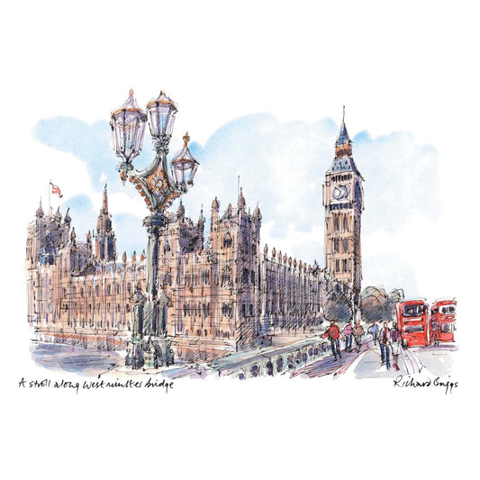 London Life Postcard A6 - A stroll Along Westminster Bridge