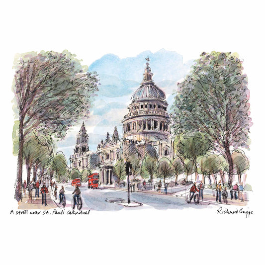 London Life Postcard A6 - A stroll near St. Paul's Cathedral - London Souvenir