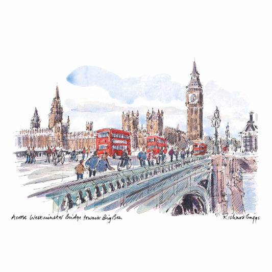 London Life Postcard A6 - Across Westminster Bridge towards Big Ben - British Souvenirs