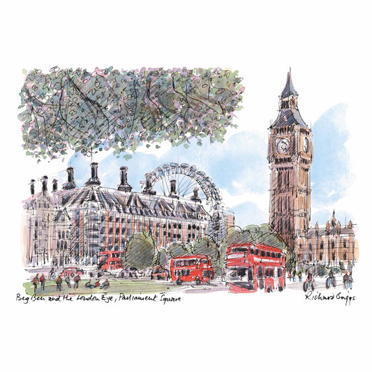 London Life Postcard A6 - Big Ben & The London Eye, Parliament Square - London Souvenirs