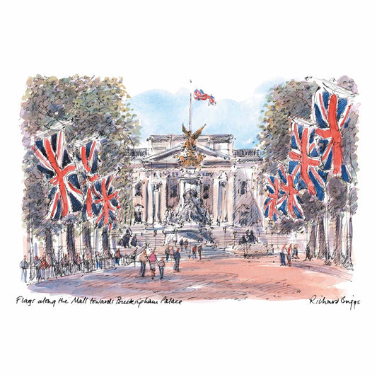 London Life Postcard A6 - Flags along the Mall towards Buckingham Palace - London Souvenirs