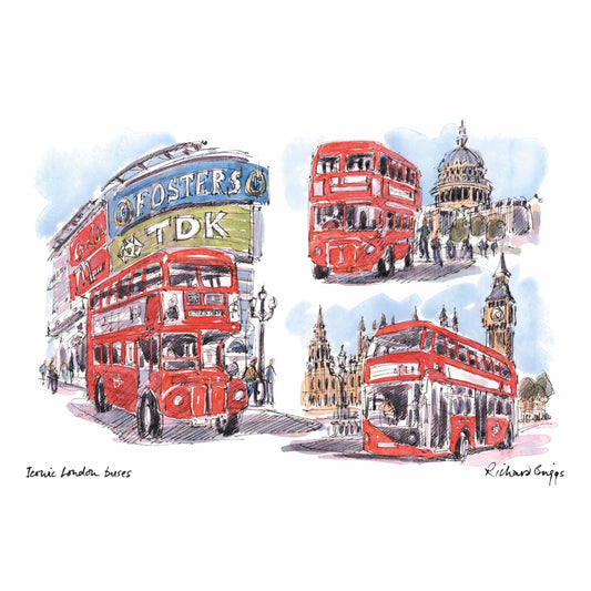 London Life Postcard A6 - Iconic London Buses - London Souvenirs